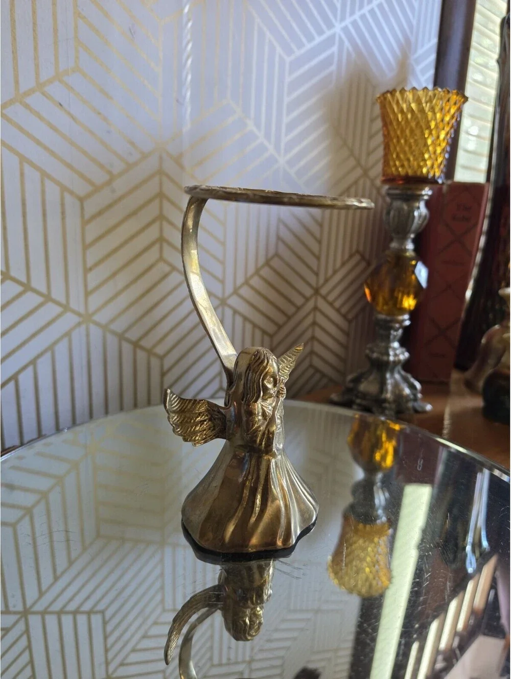 Vintage Solid Brass Angel Candle Votive Holder 6